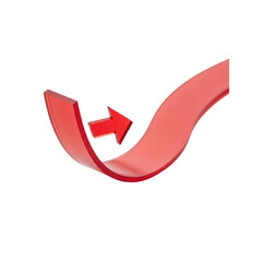 Red arrow on curved flowing ribbon isolated on transparent background