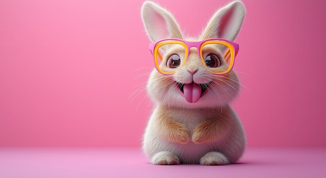 Cute bunny in colorful glasses making a funny face
