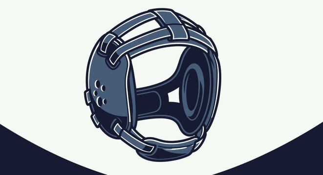 A detailed illustration of a dark blue wrestling headgear with a protective design, isolated on a white background with dark blue accents.