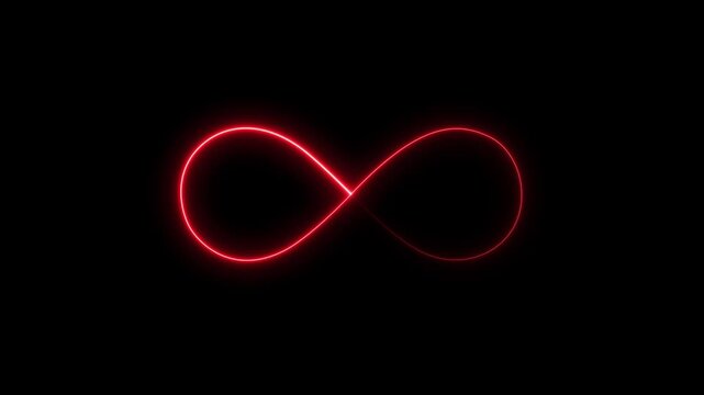 Glowing neon infinity animation icon on black background,glowing neon red Infinity symbol icon animation, infinity 4k video icon animated, glowing lights moving infinity sign