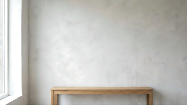 Textured Limewash Wall with Minimalist Wooden Bench and Large Copy Space Area for Interior Background