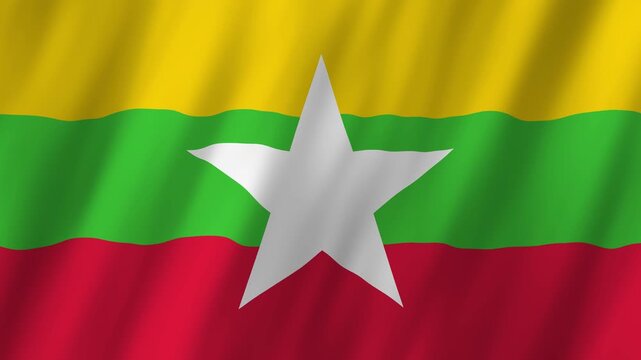 Myanmar Flag Waving on Wind, Realistic 4K Background Animation