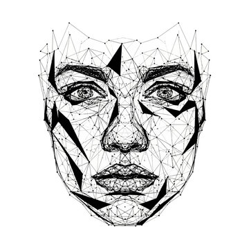 Geometric Low Poly Woman Face Illustration.