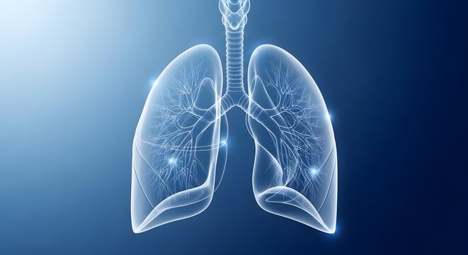 Human lung anatomy illustration with trachea and bronchi