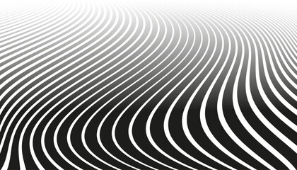 Black and White Wavy Lines Pattern with 3D Illusion Effect. Abstract Striped Textured Background.