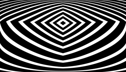 Black and White Lines Pattern with 3D Illusion Effect. Abstract Symmetrical Striped Textured Background. 