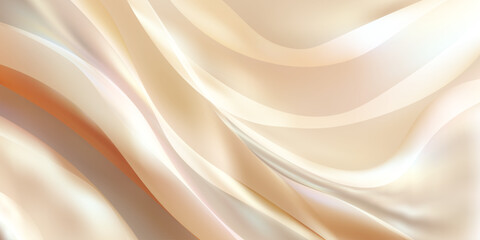 Obraz premium Beige silk fabric flows in gentle waves, creating warm cream background. Elegant texture with soft gradients, pearl highlights, and luxurious satin finish for beauty designs. Vector illustration.