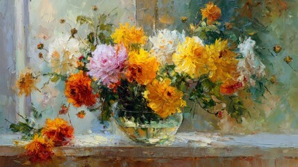 Bouquet of flowers on window