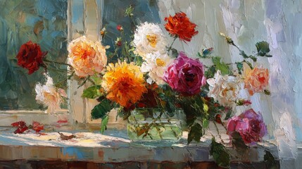 Bouquet of flowers on window