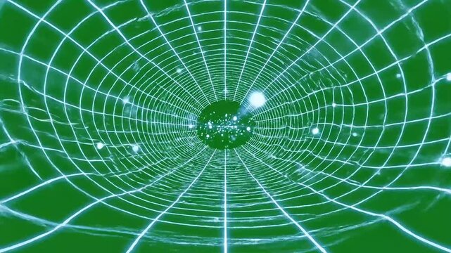Close-up to wide physics visualization shot of a slow-motion time dilation effect displayed on green screen background