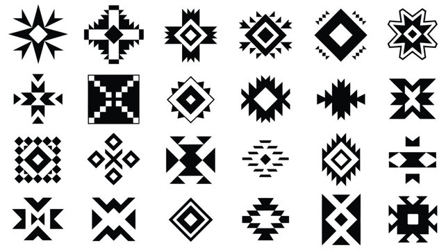 Aztec Navajo Shapes Set Featuring Southwestern Art Symbols, Geometric Tribal Motifs, and Decorative Ethnic Elements for Patterns, Textiles, Branding, Posters, and Graphic Design