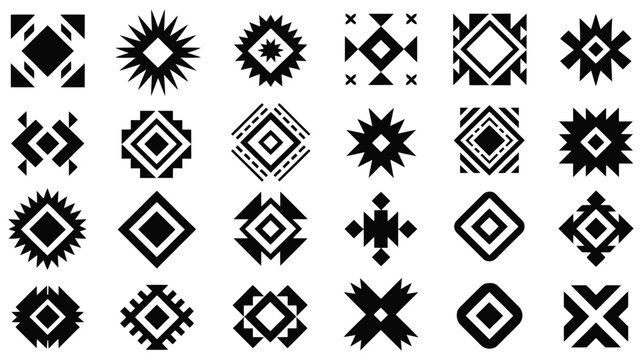 Aztec Navajo Shapes Set Featuring Southwestern Art Symbols, Geometric Tribal Motifs, and Decorative Ethnic Elements for Patterns, Textiles, Branding, Posters, and Graphic Design