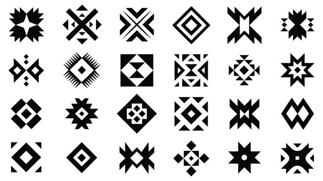 Aztec Navajo Shapes Set Featuring Southwestern Art Symbols, Geometric Tribal Motifs, and Decorative Ethnic Elements for Patterns, Textiles, Branding, Posters, and Graphic Design