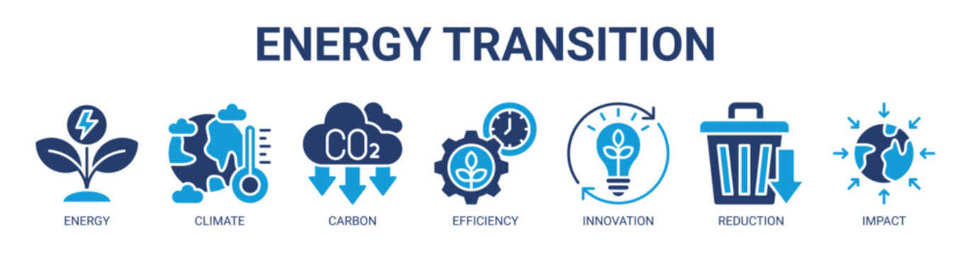 Energy Transition web banner icon vector illustration concept with icon of energy, climate, carbon, efficiency, innovation, reduction, and impact.