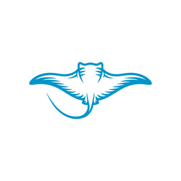 Stylized blue manta ray logo design