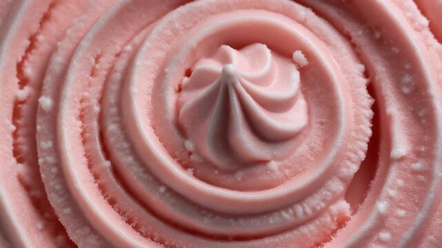Close up photo of a pink buttercream frosting swirl