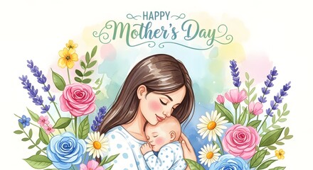 Happy mother's day greeting with beautiful flowers and lovely mom