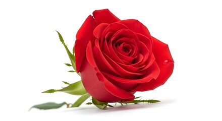 Rose flower set of blooming plant. Garden rose isolated icon of red blossom, petal and bud with green stem and leaf for romantic floral decoration, wedding bouquet and valentine greeting card