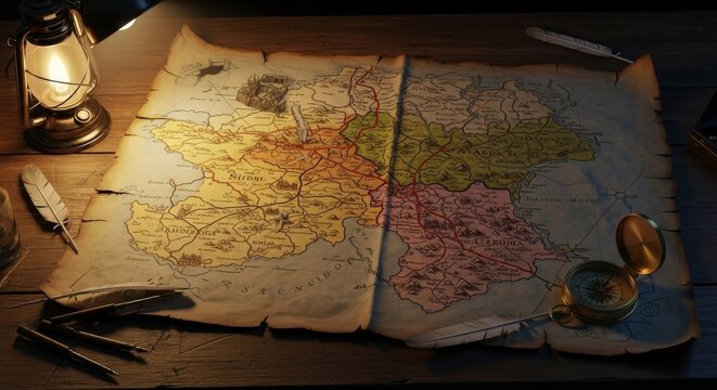 Antique Map Document Showing Historic Regions and Journeys