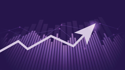 Naklejka premium Futuristic Data Visualization Purple Background with Arrow, Financial Graphs, Business Growth Trends, Analytics Dashboard