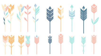 Colorful Floral and Foliage Elements Set on White Background