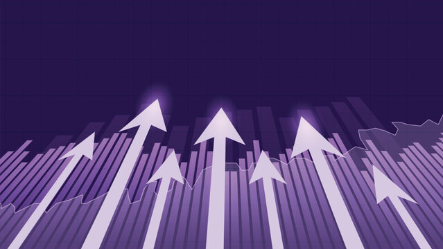 Futuristic Data Visualization Purple Background with Arrow, Financial Graphs, Business Growth Trends, Analytics Dashboard