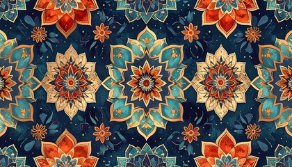 Vibrant Floral Patterns on Dark Blue Background Scene