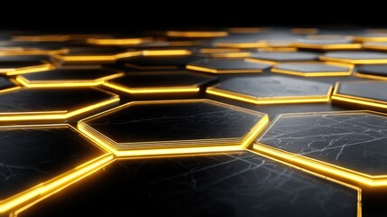 Obraz premium Futuristic Hexagonal Pattern with Glowing Neon Edges on Dark Surface