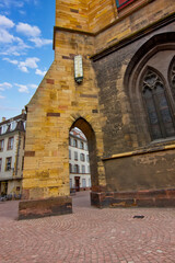 The Eglise Saint Martin Gothic church in Colmar showing detailed stone facade and medieval architectural style.