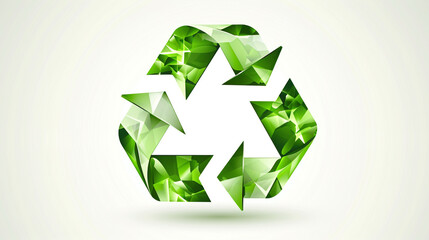3D green recycling symbol icon isolated on white background eco-friendly sustainable environment concept glossy reflection