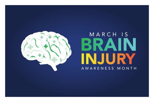 Brain injury awareness month concept with low poly brain. Wireframe low poly style. Abstract modern vector illustration on dark blue background.	