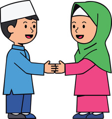 Fototapeta premium Muslim boy and girl shaking hands greeting handshake
