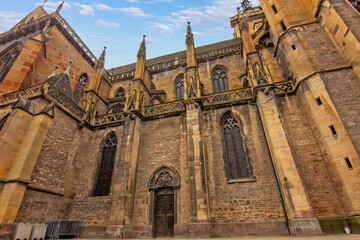 The Eglise Saint Martin Gothic church in Colmar showing detailed stone facade and medieval architectural style.