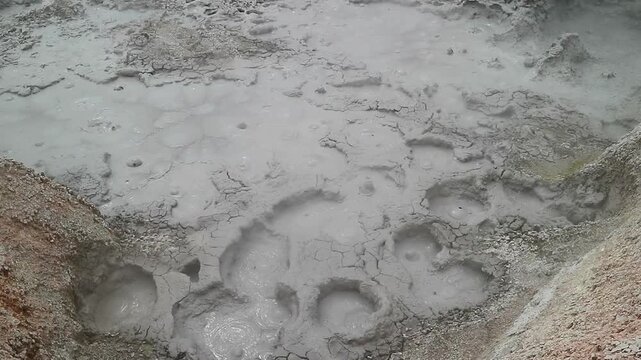 Footage of Boiling Mud Lakes in Sol de Manana or the Morning Sun Geothermal Field, Potosi Department of Bolivia, South America