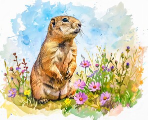 Prairie Dog in Colorful Meadow