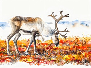 Reindeer in Autumn Tundra