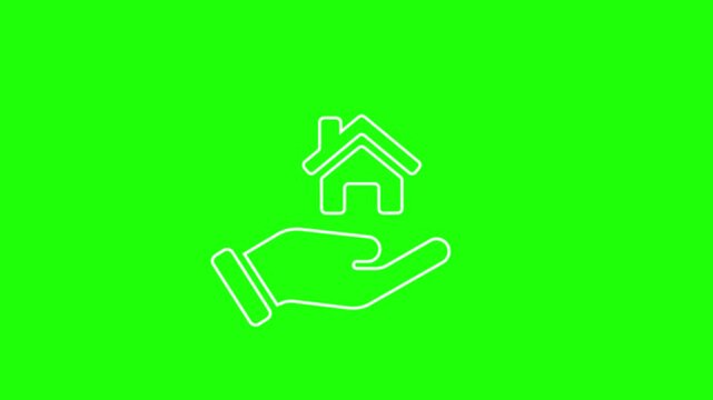 Hand Holding House Icon on Green Screen Background Real Estate Property Concept Illustration