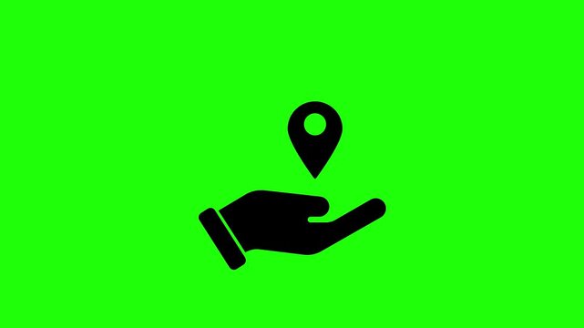 Hand Holding Location Pin Icon on Green Screen GPS Navigation Map Concept