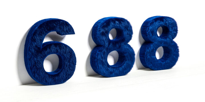 Three-Dimensional Blue Furry Numbers '688' on Clean White Surface