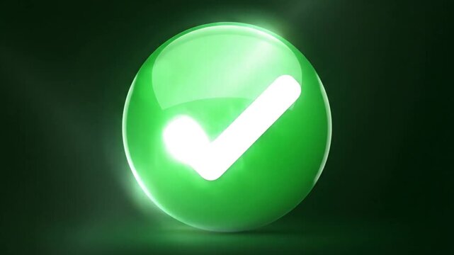 Green button with white checkmark on dark green background