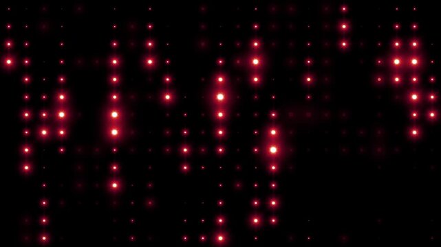 Background wall of flashing red led lights. Abstract rain of red falling lights. Valentines day. Peaceful calm background. Shining flicker animation for banner. VJ animation. 4k seamless loop video