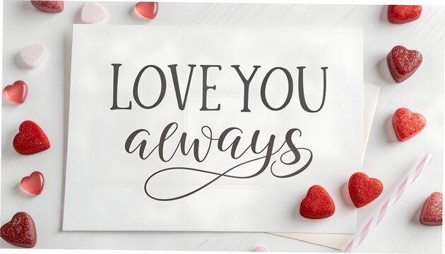 Love You Always &ndash; minimalist valentine typography, centered text, clean white background, print-ready design