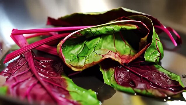 Fresh Swiss Chard Leaves in a Bowl of Water for Cooking Preparation