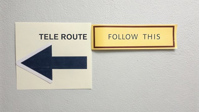 Sign with arrow indicating tele route direction to follow