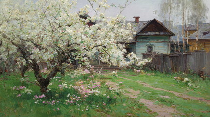 The blooming garden at the old house