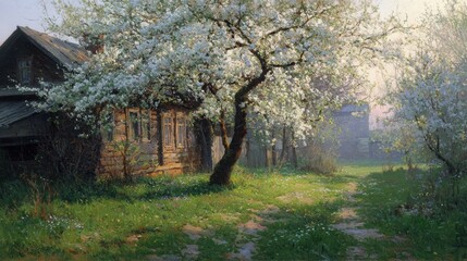 The blooming garden at the old house