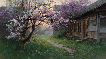 The blooming garden at the old house