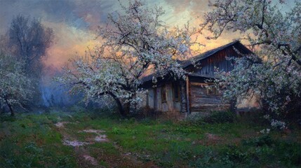 The blooming garden at the old house