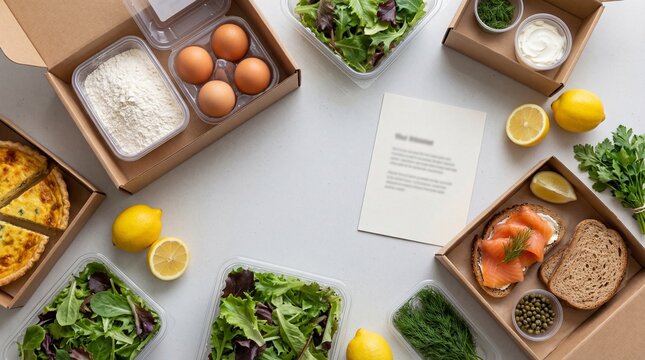 Meal Kit Style Easter Brunch Flat Lay (Unbranded Ingredients, Copy Space)