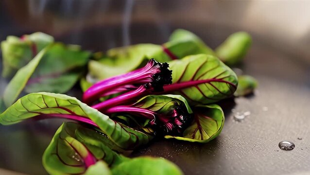 Fresh Swiss Chard Leaves on a Pan Ready for Cooking